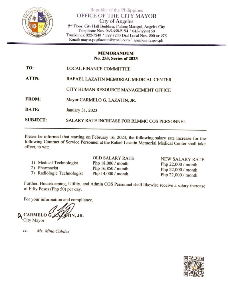 AC Gov’t to hike salaries of 174 COS employees in Rafael Lazatin Memorial Medical Center anew