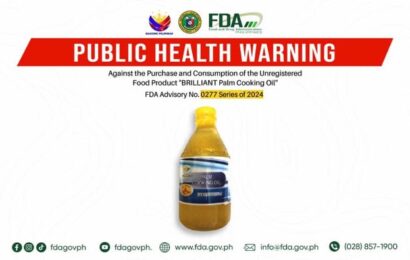 FDA WARNS PUBLIC VS  CONSUMPTION OF ‘BRILLIANT PALM COOKING OIL’