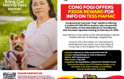 POGI OFFERS 200K REWARD FOR INFO ON TESS MAMAC